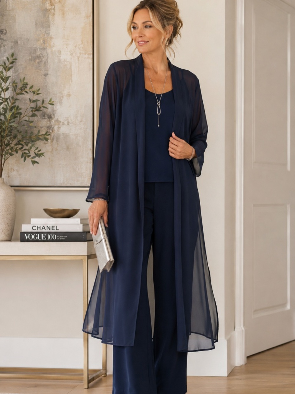 NWT Frank Lyman Navy Sheer Long Duster Size 16 Style 208223